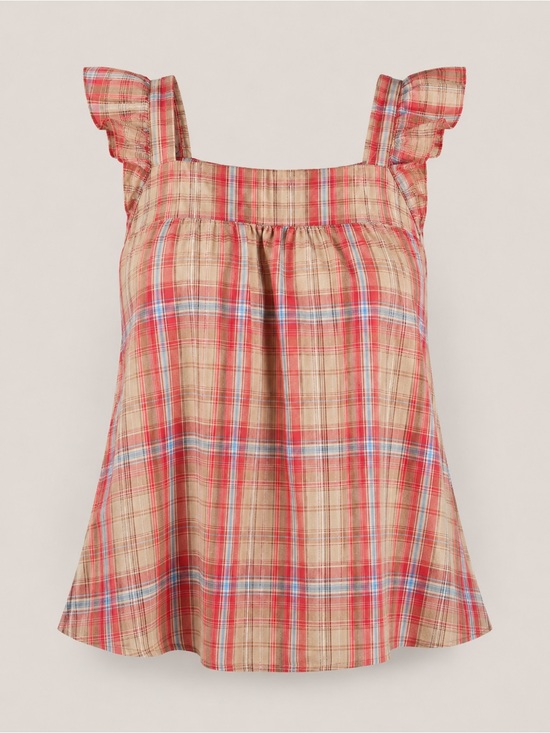 BloomChic Tops - NWT BloomChic Plaid Babydoll Blouse Square Neck Ruffle Sleeve 1X 14/16